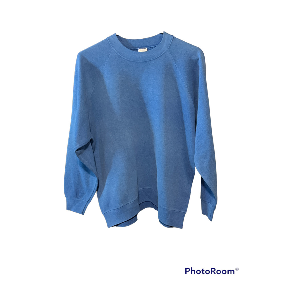 Vtg Solid Blank Fruit of the Loom Cotton Polyester Blend Sweatshirt Blue L USA